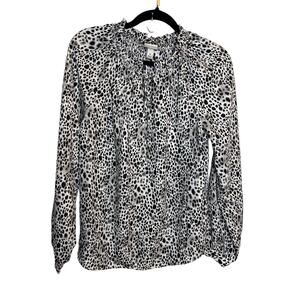 A New Day Dalmatian White Black Blouse Medium White Leopard White Black